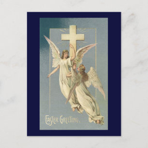 Viktorianische Engel mit einem Kreuz, Vintage Oste Feiertagspostkarte