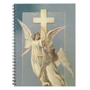 Viktorianische Engel mit einem Kreuz, Vintage Oste Notizblock