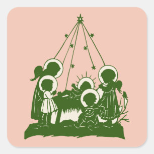Viktorianische Engel und Jesus-Silhouetten Quadratischer Aufkleber