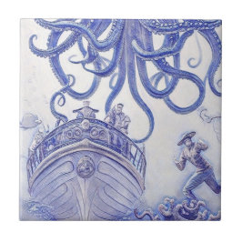 Viktorianische Era Fantasy Sea Tiles Blau und Weiß Fliese