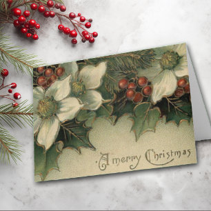 Viktorianische Era White Poinsettia Weihnachtskart Feiertagskarte