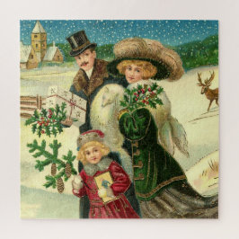Viktorianische Familie in der Weihnachtswelt Puzzle