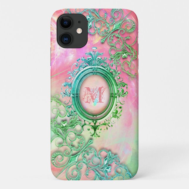 Viktorianische filigrane Opal-Opal-Optik rosa aqua Case-Mate iPhone Hülle (Rückseite)