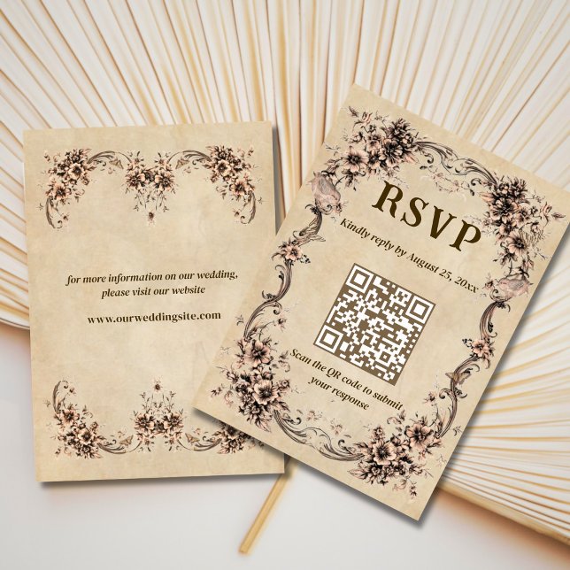 Viktorianische florale Hochzeits-QR-Code-RSVP RSVP Karte (Von Creator hochgeladen)