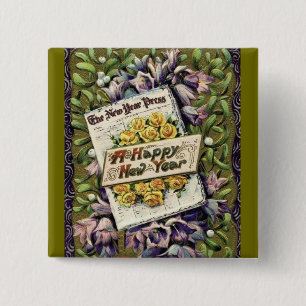 Viktorianische Florale Vintage Frohes Neues Jahr A Button