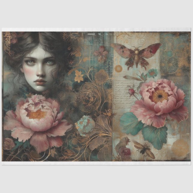 Viktorianische französische Peony Rose Ephemera De Seidenpapier (Vorderseite)