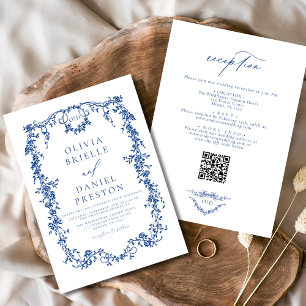 Viktorianische französische QR-Code-Hochzeit in ei Einladung