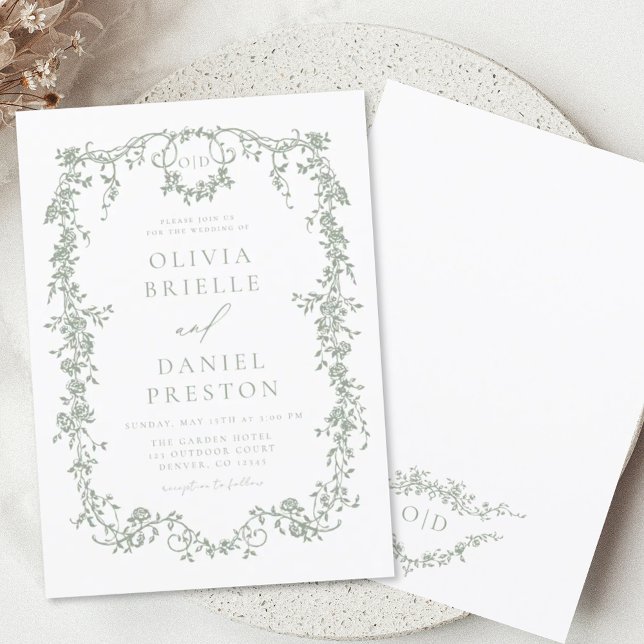 Viktorianische französische Sage Green Wedding Mon Einladung (Von Creator hochgeladen)