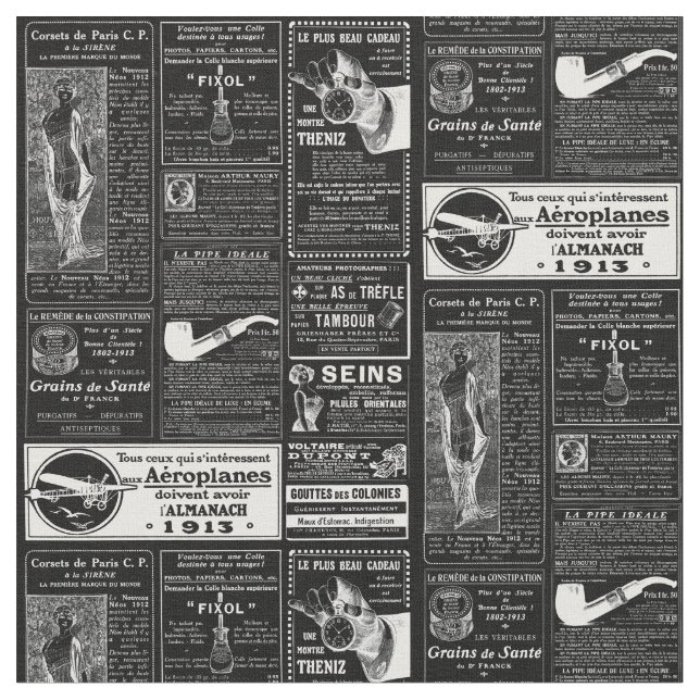 viktorianische französische Zeitung Stoff (Nahaufnahme)