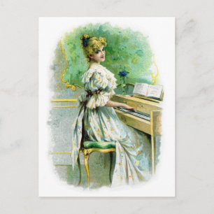 Viktorianische Frau beim Klavierspielen Postkarte