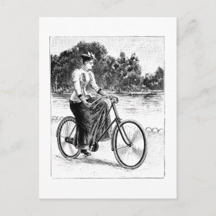 Viktorianische Frau beim Radfahren - Vintage-Fahrr Postkarte