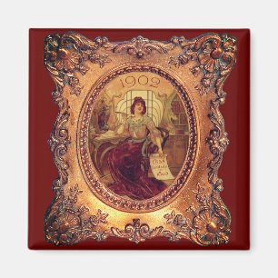 Viktorianische Frau elegante Bildrahmen gold rot Magnet