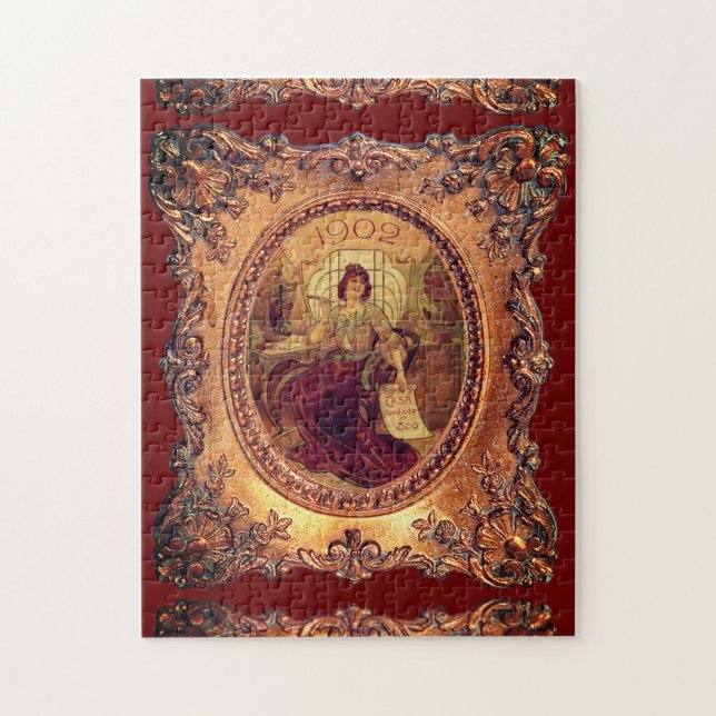 Viktorianische Frau elegante Bildrahmen goldrot Puzzle (Vertikal)