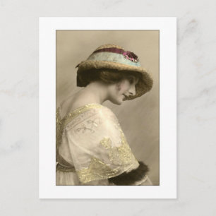 Viktorianische Frau Hut Perlenkleid Postkarte