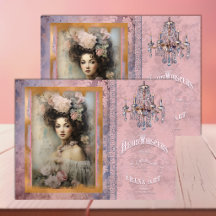 Viktorianische Frau in Rosa – Decoupage-Seidenpapi