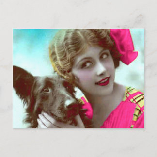 Viktorianische Frau mit Hundepostkarte Postkarte