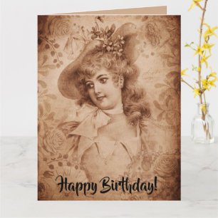 Viktorianische Frau mit Hut Blumen Sepia Monochrom Karte