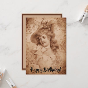 Viktorianische Frau mit Hut Blumen Sepia Monochrom Karte