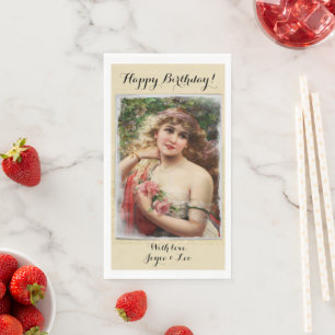 Viktorianische Frau mit rosa Rosen Romantik Serviette