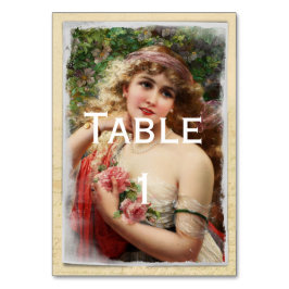 Viktorianische Frau mit rosa Rosen Tischnummer