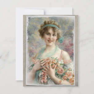 Viktorianische Frau mit Rose im Hintergrund Einladung