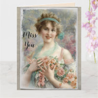 Viktorianische Frau mit Rose im Hintergrund