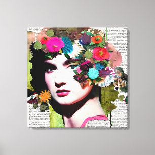 Viktorianische Frau Papier Collage Kunst Leinwanddruck