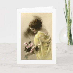 Viktorianische Frau rosa Rosen, romantisch Karte