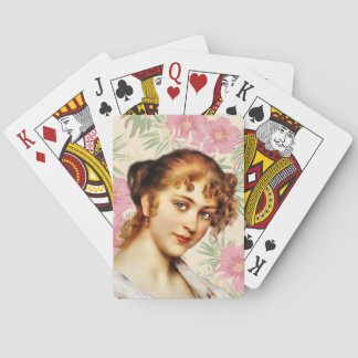 Viktorianische Frau spielt Karten Spielkarten
