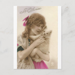 Viktorianische Frau und Hund Antik Foto Postkarte