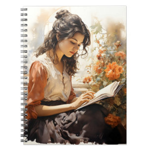 Viktorianische Frauen in Wasserfarbe Lesen eines B Notizblock