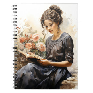 Viktorianische Frauen in Wasserfarbe Lesen eines B Notizblock