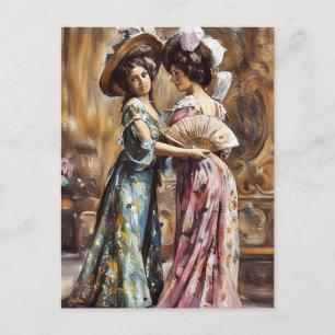 Viktorianische Frauen mit Hüten, Fächern, Kunst, M Postkarte
