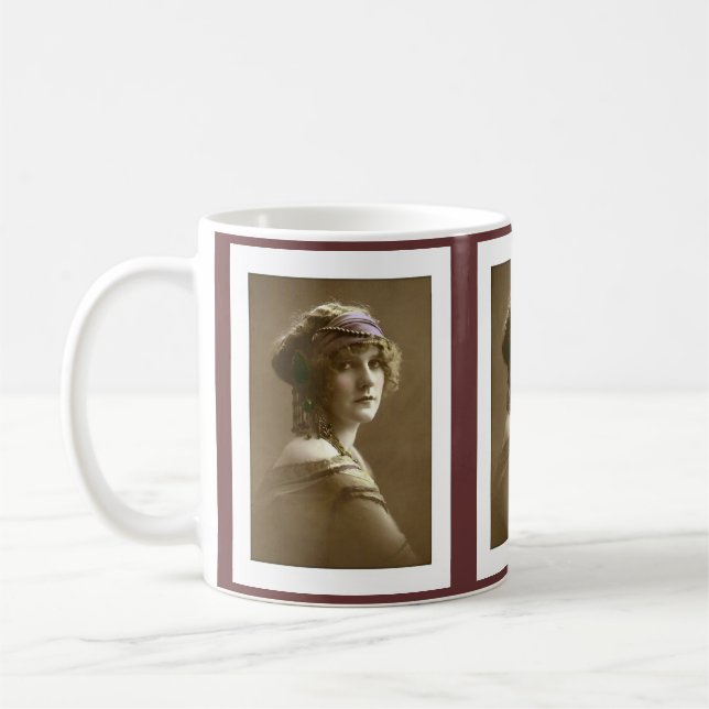Viktorianische Frauenhaare in Perlen und Schal Kaffeetasse (Links)