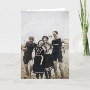 Viktorianische Freunde, die sich am Strand vergnüg Feiertagskarte