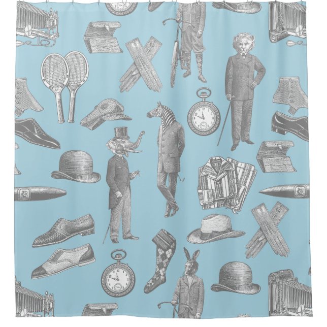 viktorianische Gentlemen Tiere Blauspielmännchen Duschvorhang (Vorderseite)