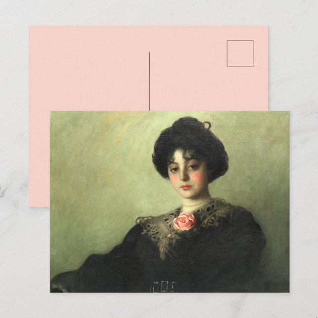 Viktorianische Gibson-Frau mit Rose-Schwarz-Kleid Postkarte (Vorne/Hinten)