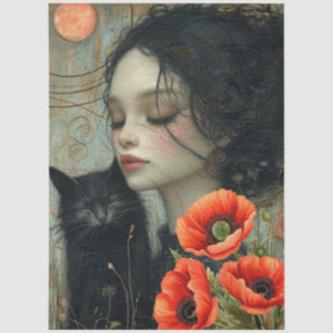 Viktorianische Girl Cat Moon Rote Papi Abstrakte K Seidenpapier