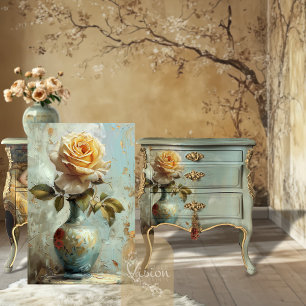 Viktorianische Glam Golden Rose Teal Vase Öl Impas Seidenpapier