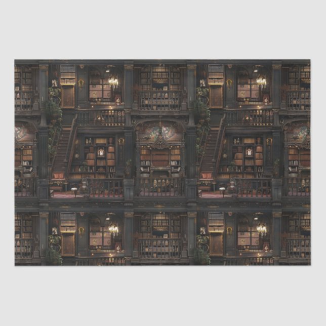 Viktorianische Gothic Dollshouse Dark Academia Seidenpapier (Vorderseite)