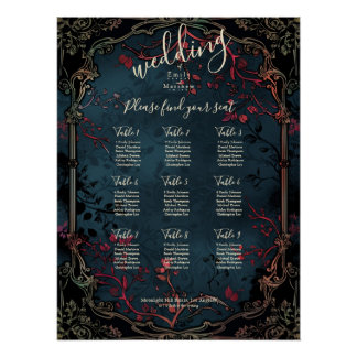 Viktorianische Gothic-Eleganz Hochzeit Sitzordnung Poster