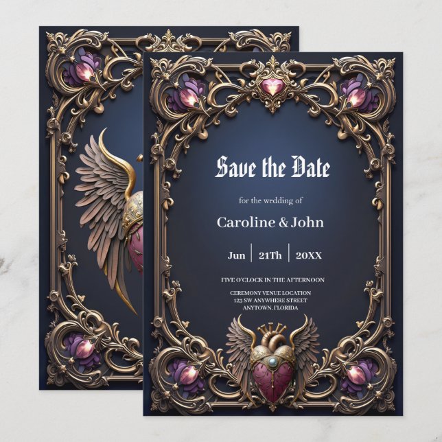 Viktorianische Gothic-Hochzeitskollektion Save The Date (Vorne/Hinten)