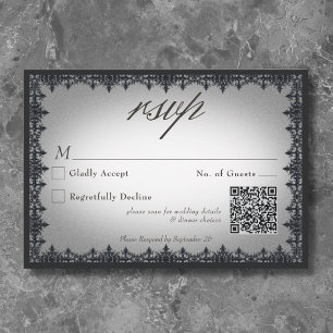 Viktorianische Gothic Iron Border White Wedding QR RSVP Karte