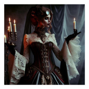 Viktorianische Gothic-Steampunk-Elegante Dame Poster
