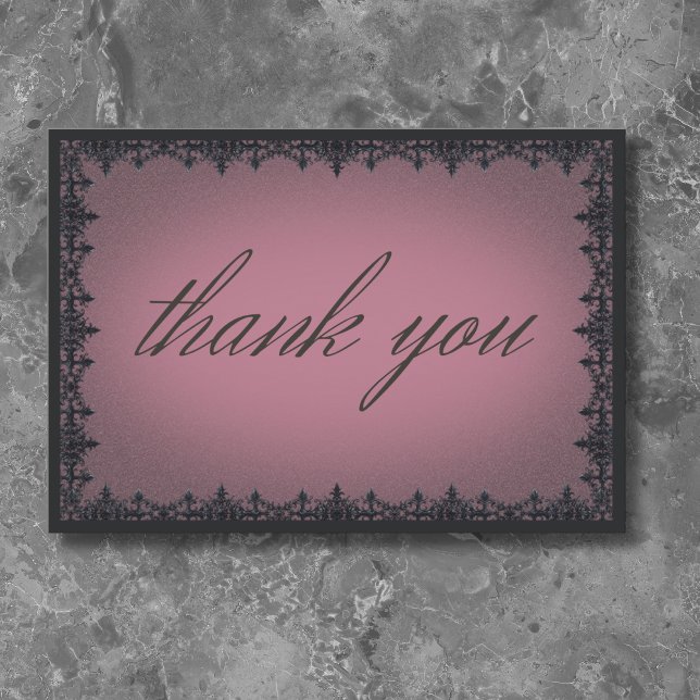 Viktorianische gotische Eisenkratzer-Hochzeit Dankeskarte (Victorian Gothic Iron Border Burgundy Wedding Thank You Card)