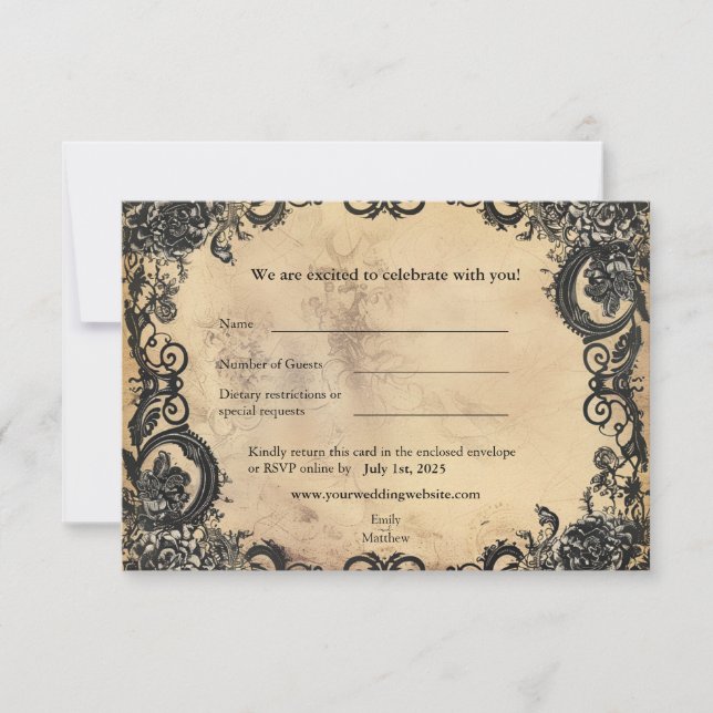 Viktorianische gotische Elegance Wedding RSVP Card Dankeskarte (Vorderseite)