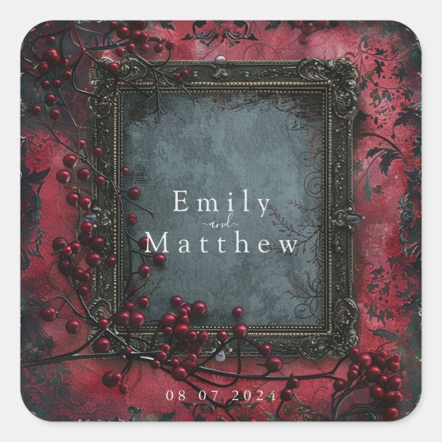Viktorianische Gotische Hochzeit Quadratischer Aufkleber (Vorderseite)