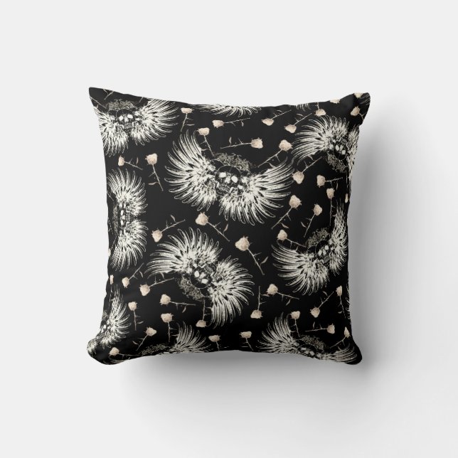 Viktorianische Gotische Romantik Schädelflügel & W Kissen (Vorderseite)