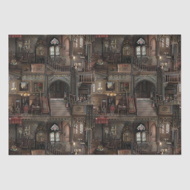 Viktorianische Gotische Spuk Dollshouse mit Dollar Seidenpapier (Vorderseite)