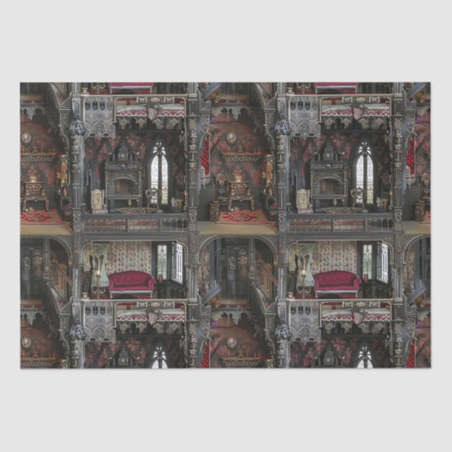 Viktorianische Gotische Spuk Dollshouse mit Dollar Seidenpapier (Vorderseite)